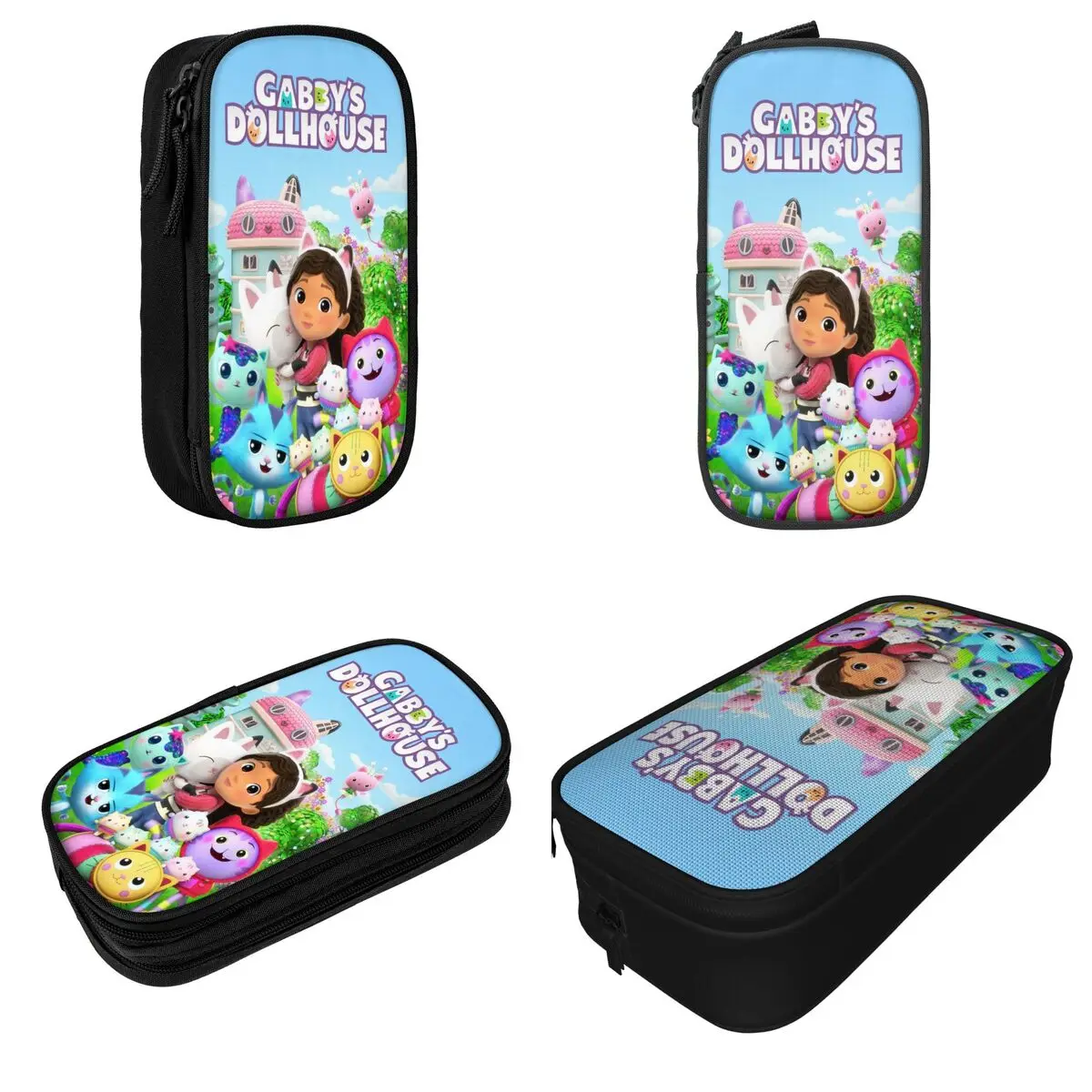 Gabby Dollhouse Pencil Case Cute Cartoon Pen Holder Bags Student Large Storage Students School Zipper Pencil Box