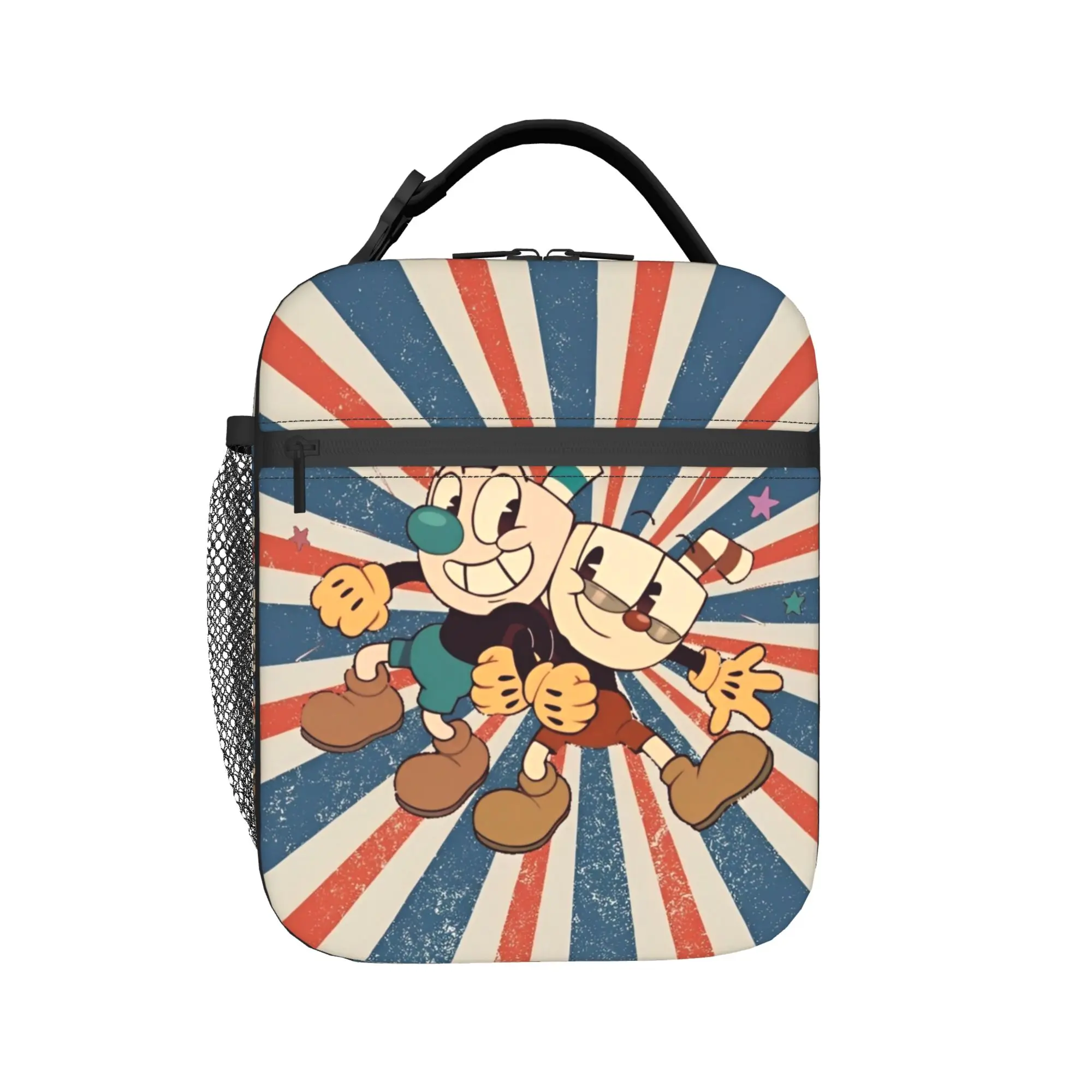 Cupheads And Mugman Insulated Lunch Bags Thermal Bag Reusable,Lunch Container Shooting Game High Capacity Tote Lunch Box