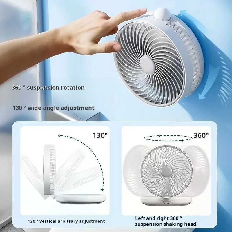 Wall-Mounted Circulation Fan with 10000mAh Battery Adjustable 5-Speed Airflow No-Drill Installation Removable and WashableDesign