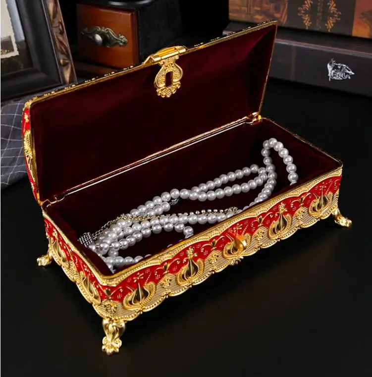 Rectangle Large Size Golden Metal Jewelry Box Makeup Storage Organizer Golden Tin Boxes JB061