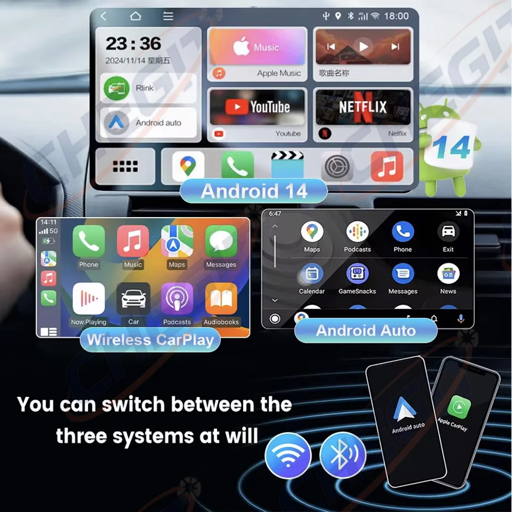 Smart AI Box Android14 4G+64G/2G+32G Kabelloses CarPlay Android Auto TV-Box für YouTube Netflix für VW Nissan Toyota Hyundai Ford – Detail 3