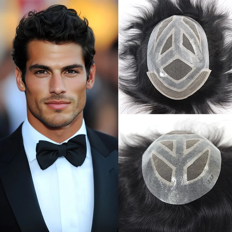 

Парик из человеческих волос, мужской парик, кружевной парик с полиуретановым основанием, дышащие сменные системы, прочный протез 6x8/7x10/8x10, мужской парик