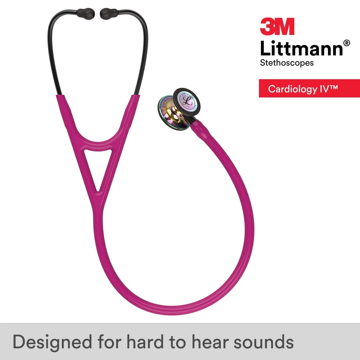 6241 3M Littmann Cardiology IV Diagnostic Stethoscope High Polish Rainbow-Finish Chestpiece Raspberry Tube