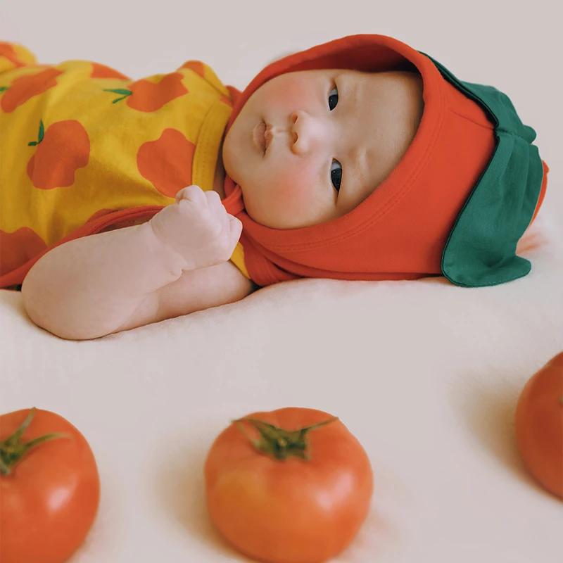 Cute Baby Clothing Apple Doll Simulated Tomatoes Photo Decoration Bow Headband Funny Hat Clothes Set Newborn Photography Props