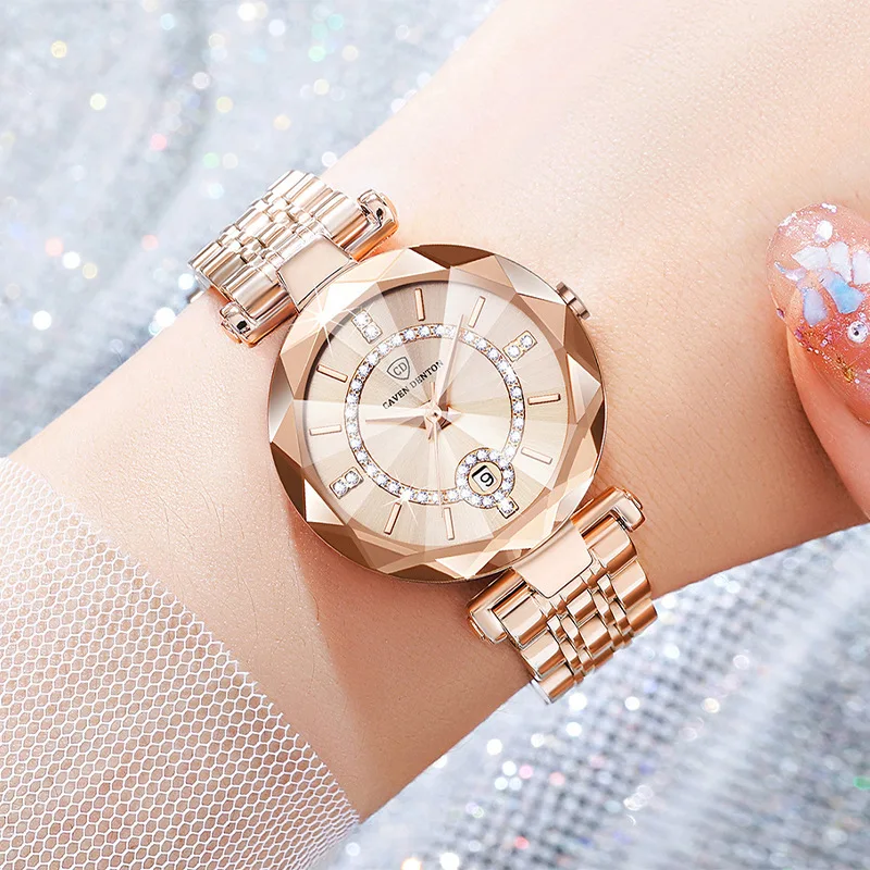 2026 New Ocean Heart Stainless Steel Women's Quartz Watch Calendar Starry Diamonds Solid Band Butterfly Clasp 30M Waterproof