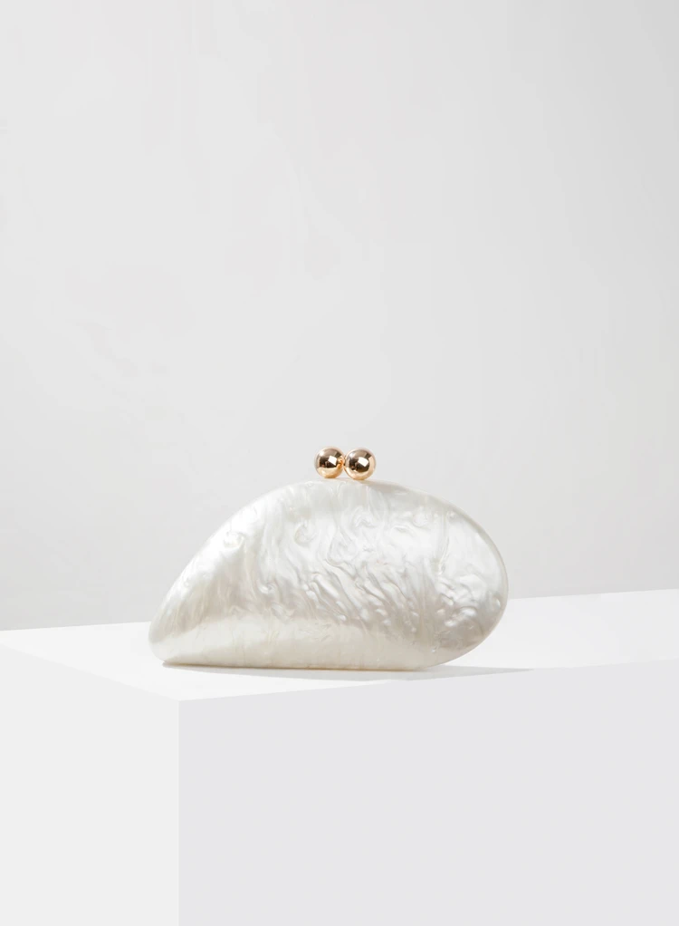 Shell Clutch Bag Acrylic egg clutch bag women wedding evening party cute ivory pearl color purse handbag summer new 2024