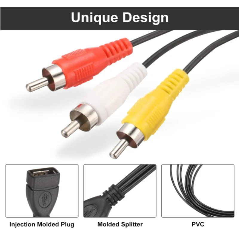 

USB to RCA Cable, 5ft USB Female to 3 RCA Male Stereo Audio Video Cable Adapter for PC, TV, DVD, Speakers, Amplifiers