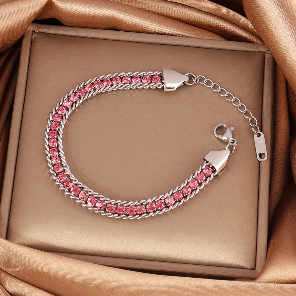 316L Stainless Steel Bracelet For Women Luxury Tennis Chain Bracelet Color Crystal Zircon Chain Bracelets Jewelry