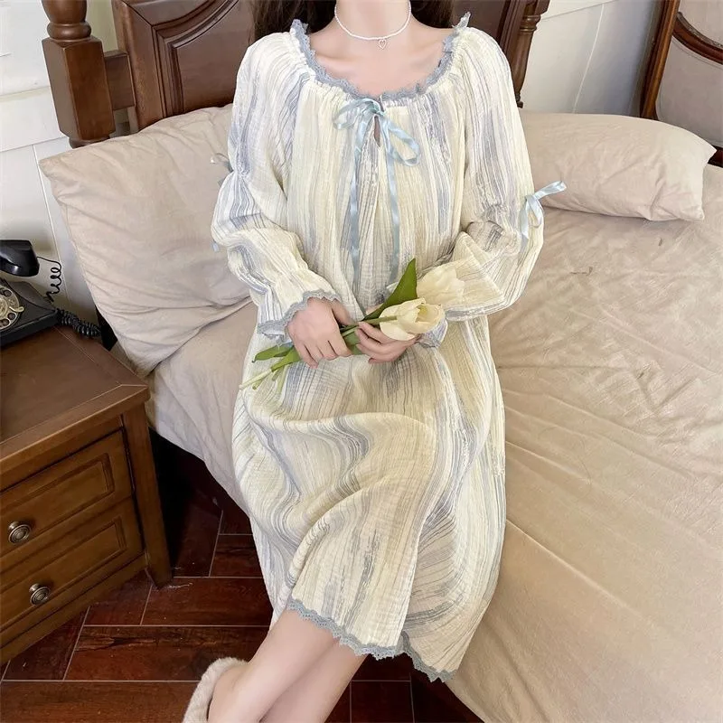 Pure Cotton Pajama Dress Women Spring Autumn Long Sleeved Nightgowns Cute Student Dorm Girls Casual Loose Oversized Sleepshirts