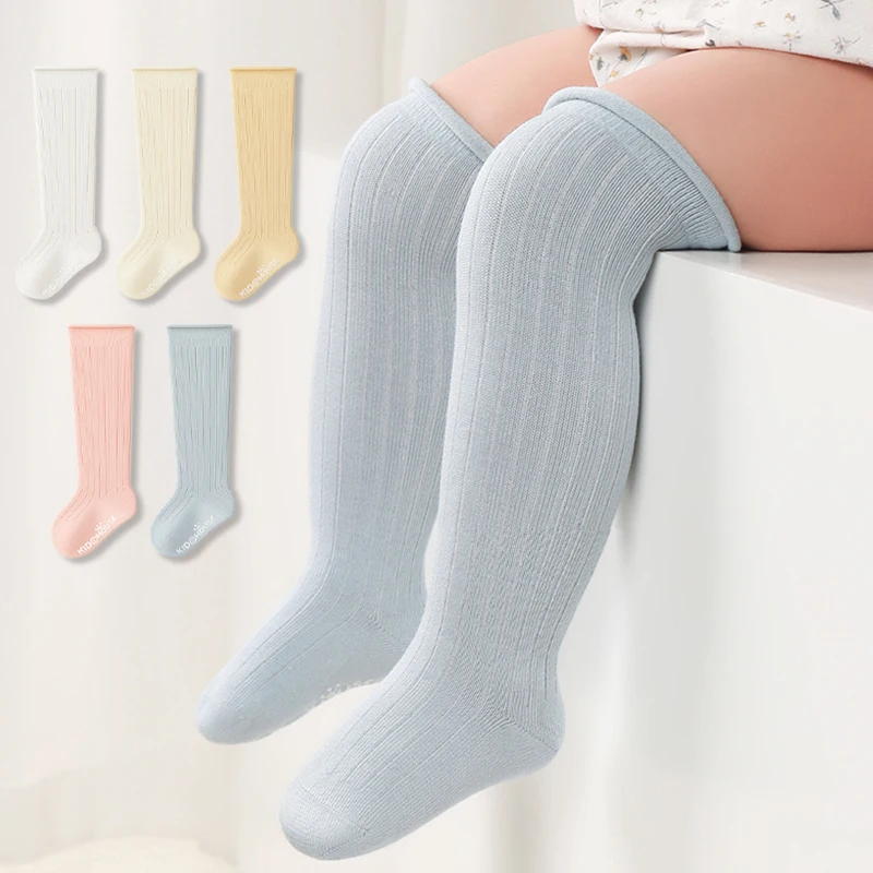 

3/5 пар детских длинных носков, дышащие однотонные носки для новорожденных, мягкие чулки для маленьких мальчиков и девочек