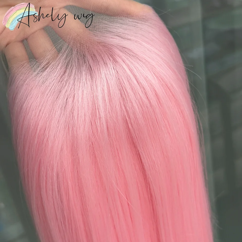 Peluca rosa claro para mujer con frente de encaje 13x4, 26 pulgadas larga lacia sintética, suave y natural, resistente al calor, para cosplay 5