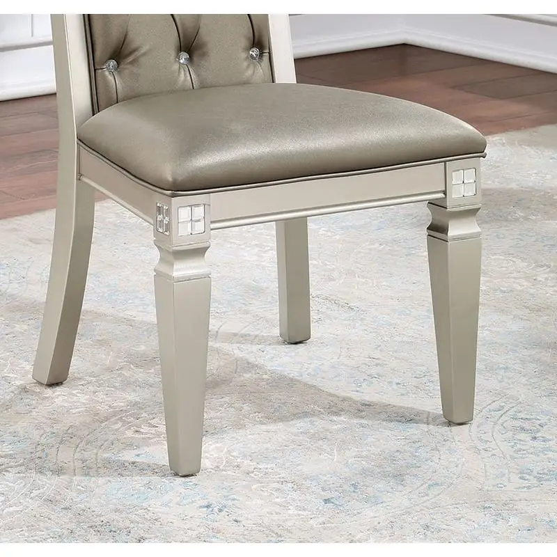 Набор из 2-х обеденных стульев цвета шампанского/теплого серого цвета, из массива дерева с подушками из кожзаменителя, боковые стулья на пуговицах для кухни и