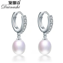 Dainashi 100% Echte Natuurlijke Zoetwaterparel Oorbellen Fashion Hot Koop 925 Sterling Zilver Dangle Oorbellen voor Vrouwen