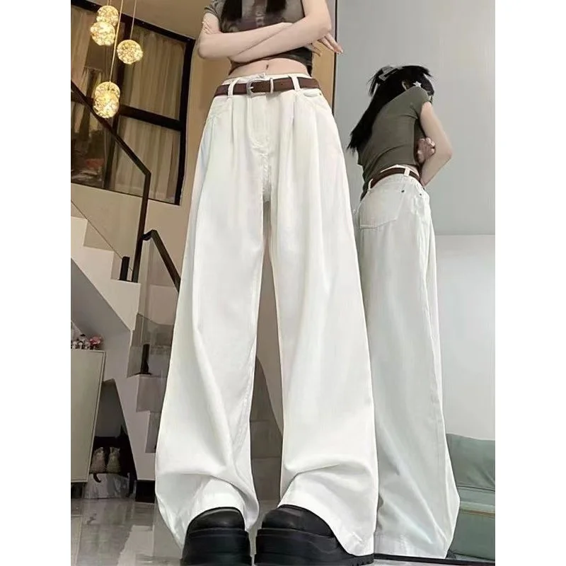 

Zhao Lusi Same Style White High Waist Wide Leg Jeans Women's Small Autumn Loose Straight Drooping Mop Pants