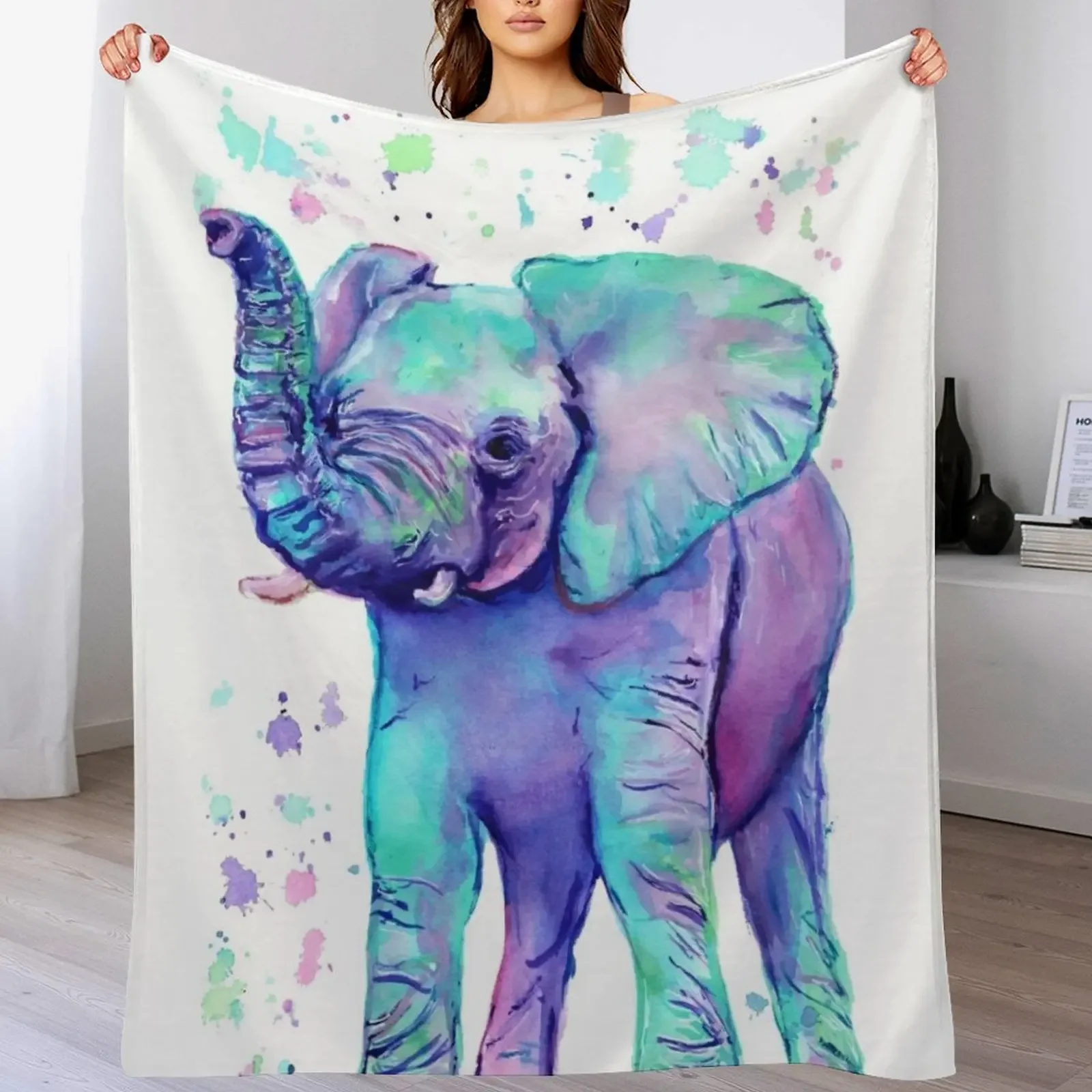 Colourful Watercolour Elephant Throw Blanket Warm Throw Blanket Gift for Anniversary