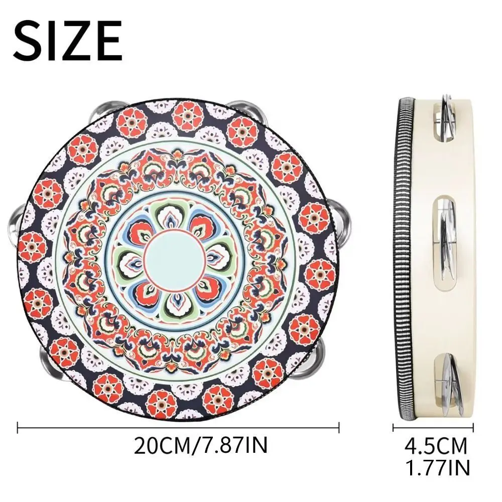 أسطوانة يدوية خشبية مقاس 8 بوصة على الطراز الصيني الدف Handbell صف واحد نمط الأزهار أداة قرع الموسيقى