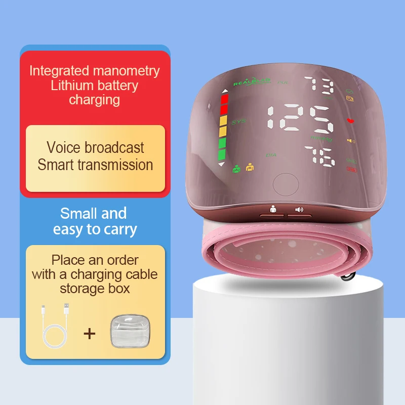 LED Rechargeable Wrist Blood Pressure Monitor English/Portuguese/Spanish/Arabic Voice Broadcast Tonometer BP Monitor Best Gift