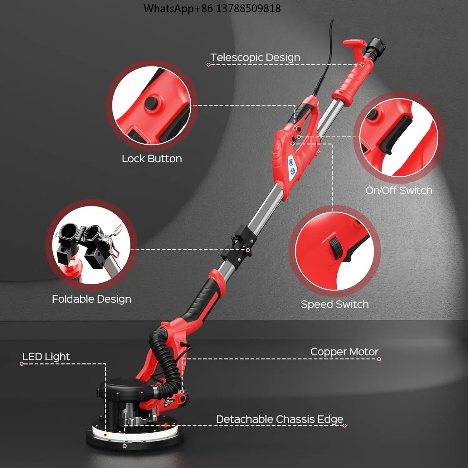 Drywall Sander 2025 Upgraded 3A Battery-Powered Popcorn Ceiling Removal Tool 7 Variable Speed 800-1800RPM Vacuum Dust Collector