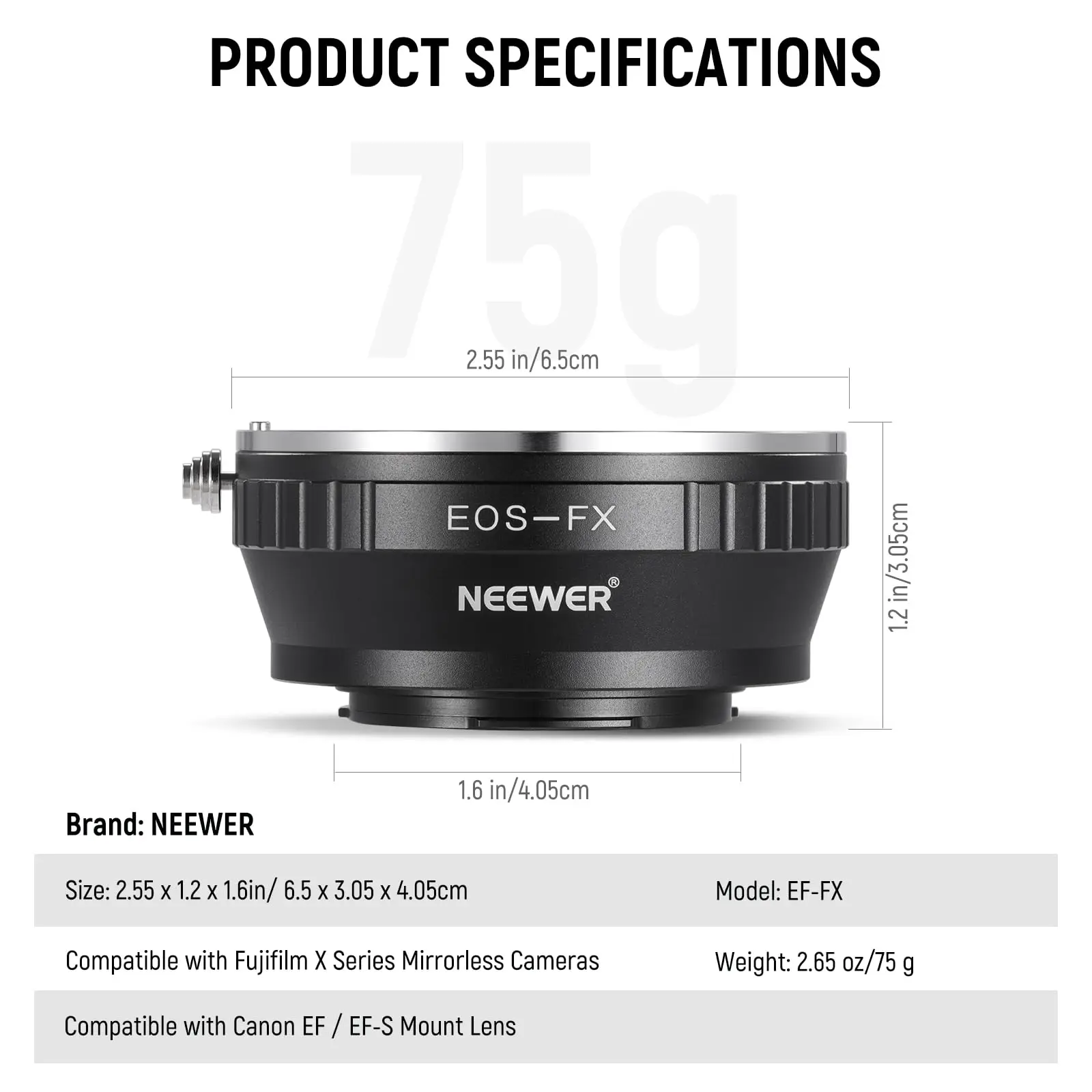 NEEWER EF to Fuji X Lens Mount Adapter for Canon EF EF-S Lens to Fujifilm X Series Camera X-T2 X-T3 X-T5 X-T20 X-Pro 2
