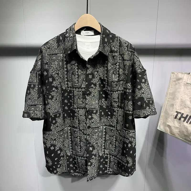 Europe and the United States men's clothing new summer Short sleeve vintage printed shirt shorts Fashion suit