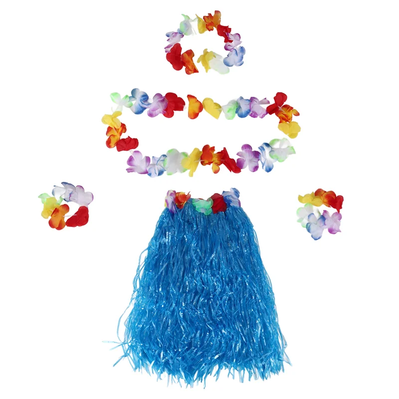 Hot Kf-6 Set hawaiano erba gonna fiore Hula Lei polsino ghirlanda costume in maschera