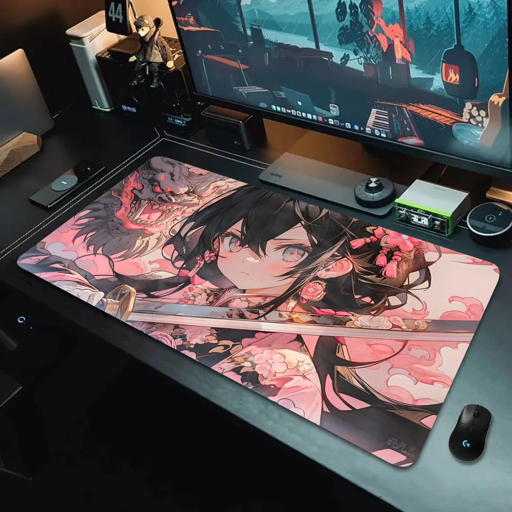 

Anime Samurai Girl Mouse Pad Large Computer Office Game Mats XXL Rubber Anti-slip Gaming Accessories Keyboard Mousepad Desk Pads
