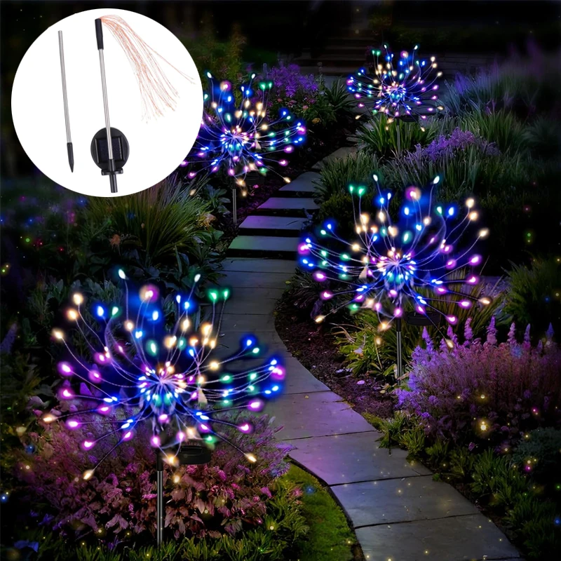 60/90/120/150/200LED Solar Outdoor Grass Globe Dandelion Waterproof Flash String Light Lawn Firework Lamp Garden Christmas Decor