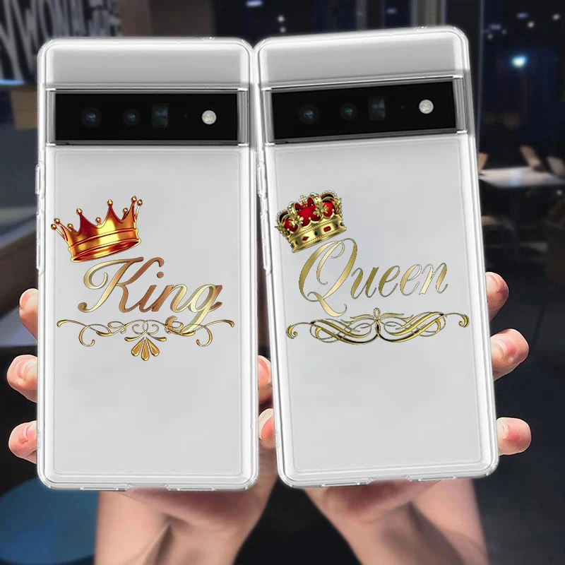 Capa de Celular para Google Pixel 10 Pro 10A, Pixel 9 Pro XL, Pixel 8 Pro, 9A, 8A, 7A, 7, 6A, 6 Pro - Capa Macia com Desenho de Casal Rei e Rainha