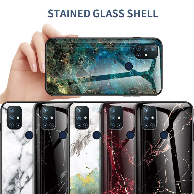 

Oneplus Nord N10 5G BE2026 BE2028 Case Marble Tempered Glass Back Cover Shockproof Phone Case for OnePlus Nord N10 BE2029 BE2025