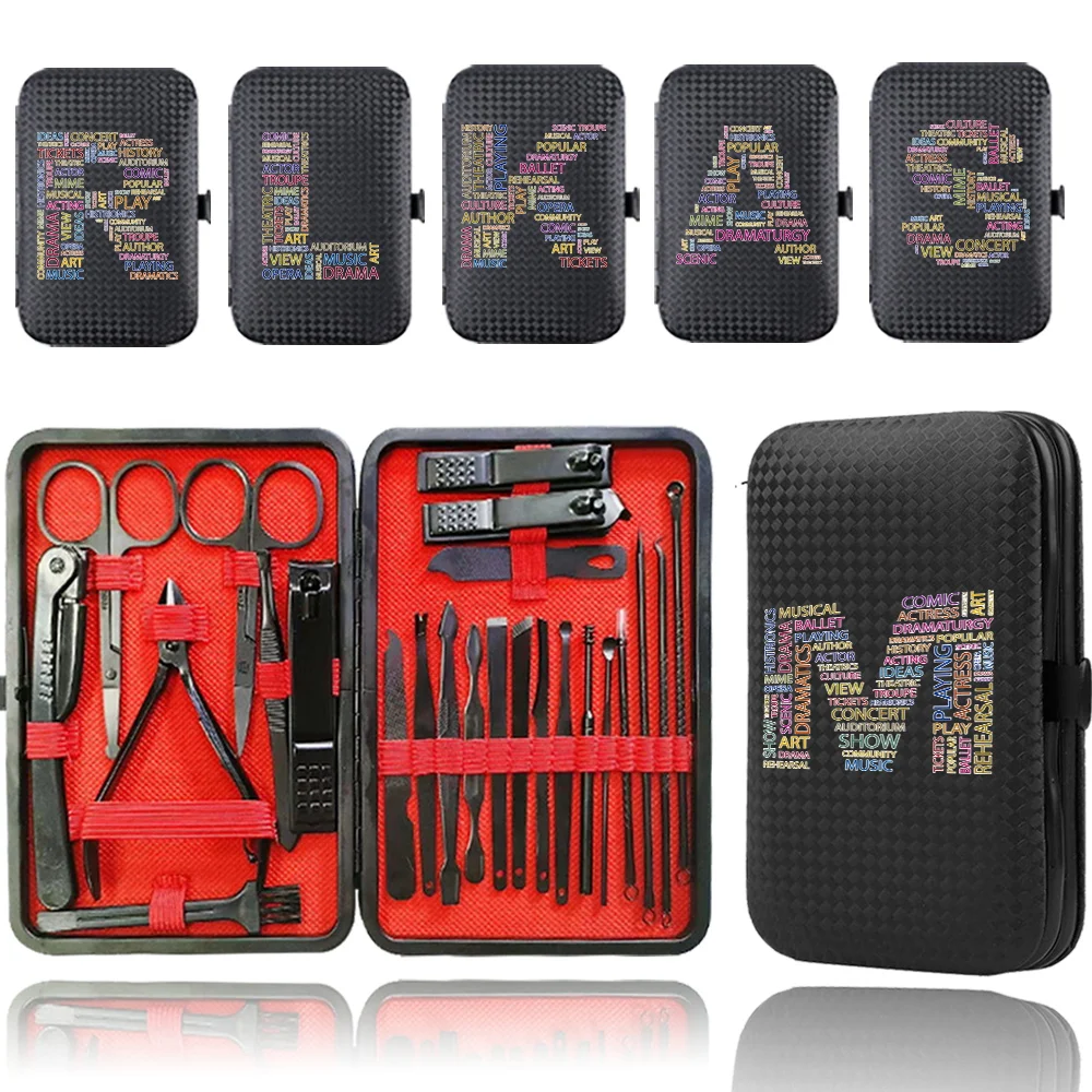 

24Pcs Stainless Steel Manicure Tool Nail Clipper Set Pocket Pedicure Kit Portable Case With Zipper Organizer Text Letter Pattern