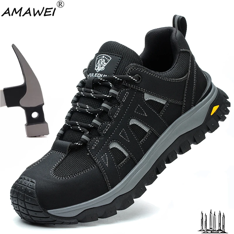 Steel Toe Safety Shoes Men Work Safety Boots Lightweight Breathable Comfortable Sneakers Men Boots Slip-Resistant Shoes