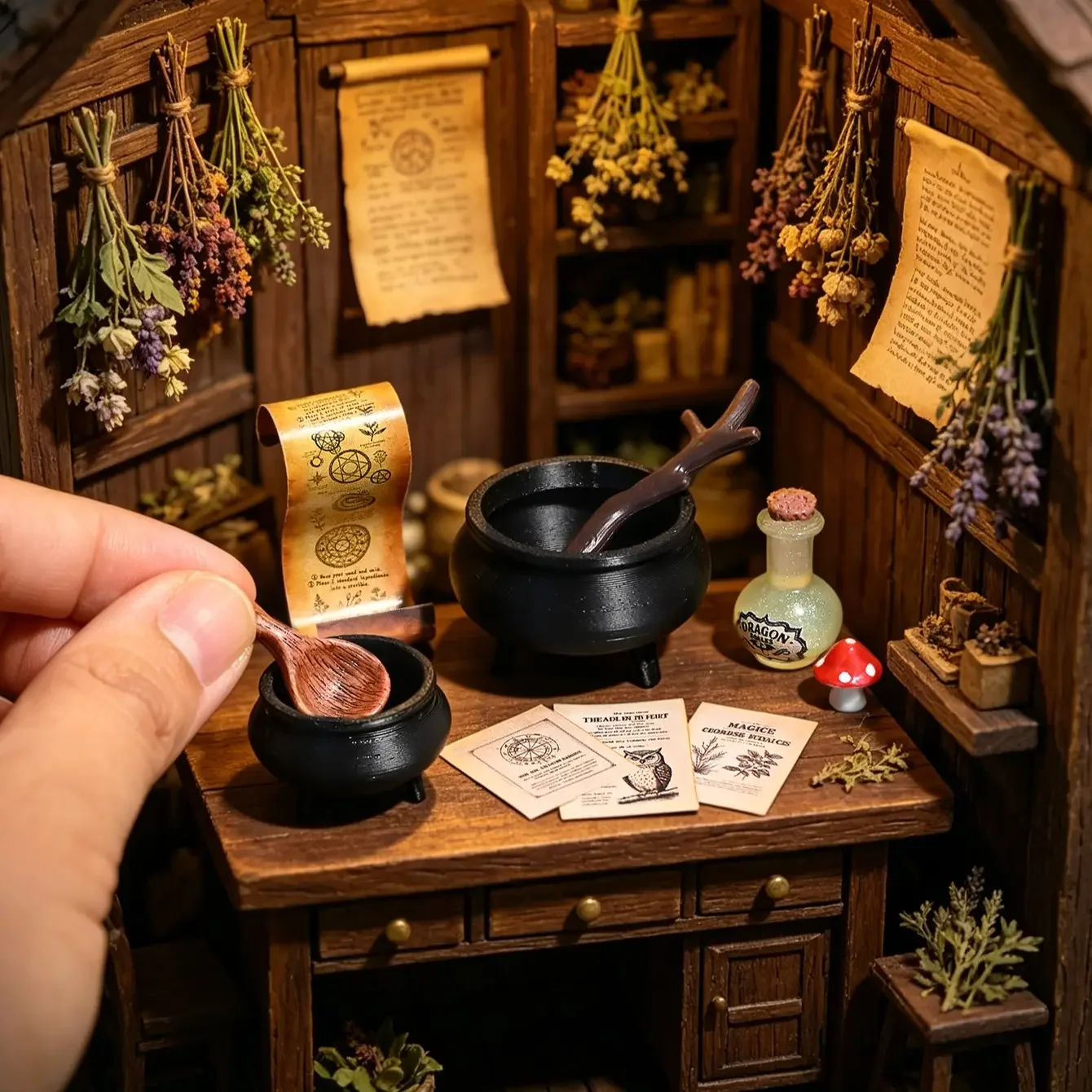 Miniature Magic Cauldron Scene Decor, Dollhouse Model House Decoration, Photography Props, Micro Landscape Ornament, Small Gift, Home Décor, Home Decor Ornaments, Decor Figurine, Decorative Figurines, Decoration Items