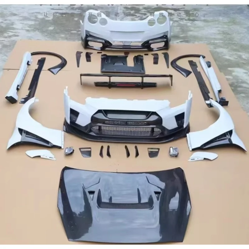 

Комплект кузова, передний бампер автомобиля для Nissan GTR R35, модифицированный задний бампер из полууглеродного волокна, боковая юбка, спойлер на капот для бровей