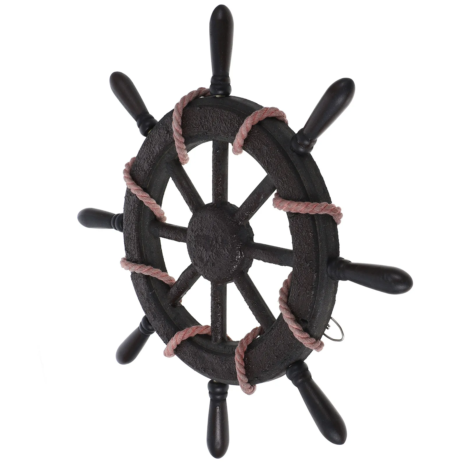 Mediterranean Style Wooden Ship Steering Wheel Wall Decor Nautical Rudder Ornament for Tabletop Or Wall Display Living Room