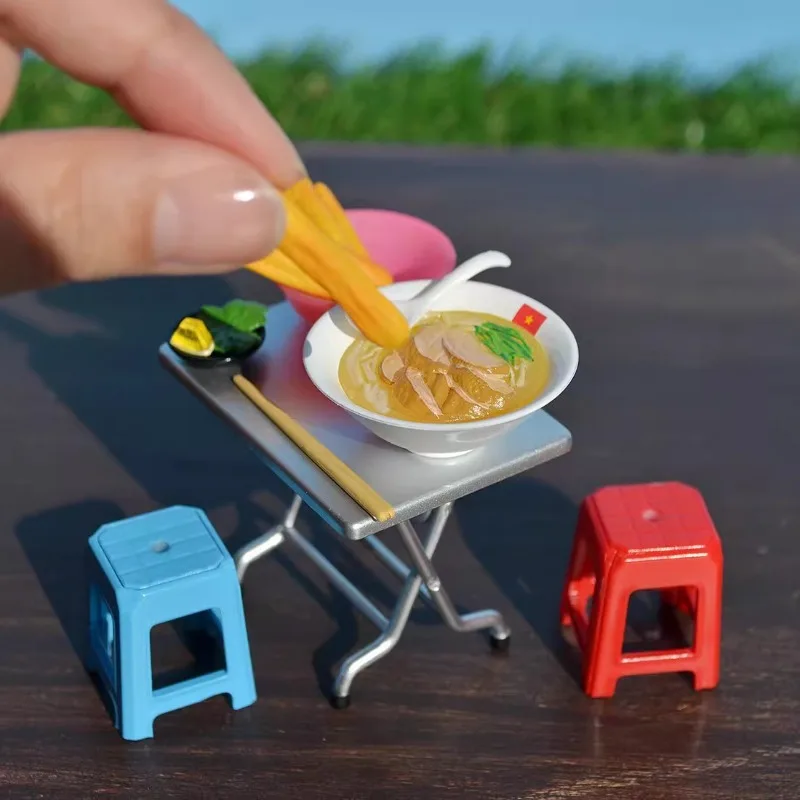 Gashapon Anime Figurine Cute Miniature Viet Nam Cuisine Fruit Coffee Shop Tables Chairs Models Kawaii Capsule Toys Gift