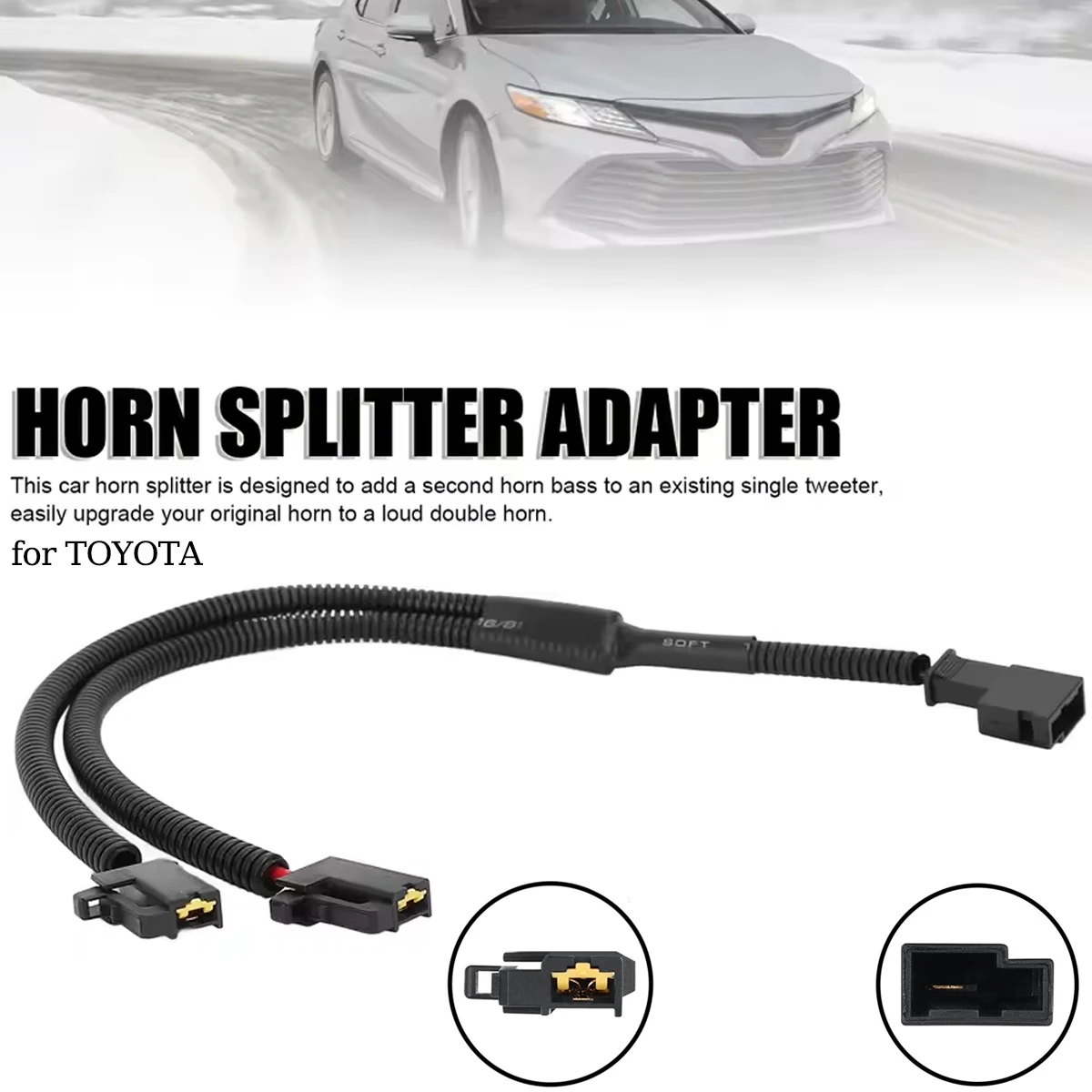 Car Horn Wiring Harness Pigtail Socke, 1 to 2 Horn Adapter Connector Y Type Horn Special Plug Wiring Kit Compatible with Toyota