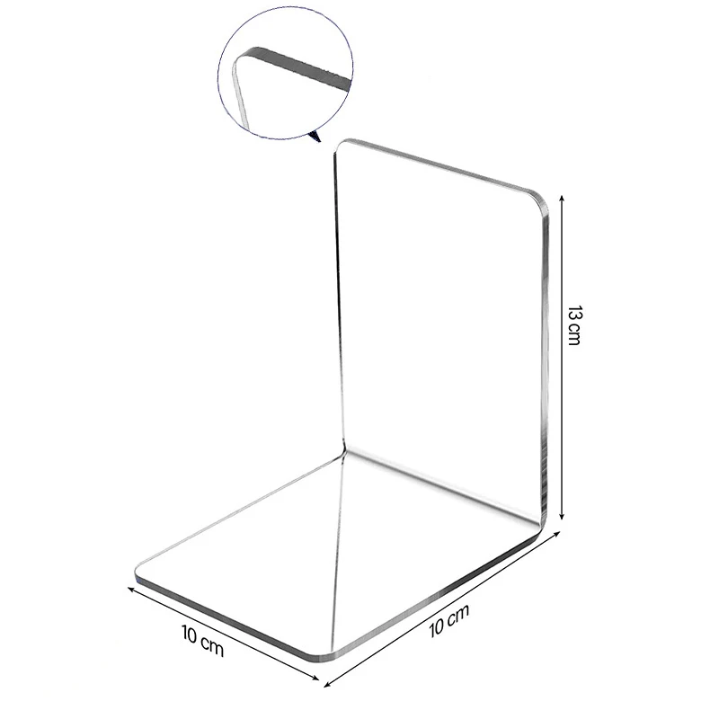 L-Shaped Transparent Acrylic Bookends Stand Bookshelf Desktop Decorative Storage Rack Bookend Book Holder School Stationery