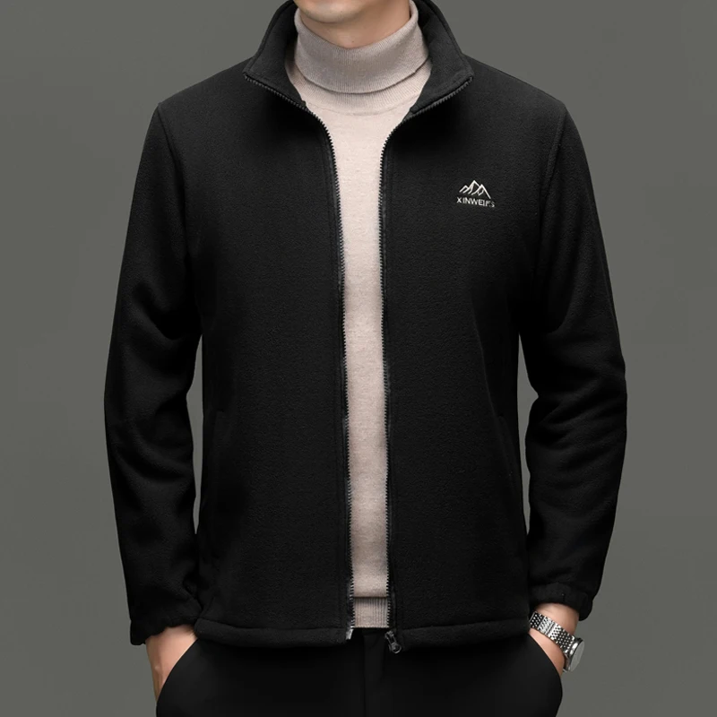 

Men's Autumn and Winter Fleece Jacket Casual Cardigan Fleece Clothing Lined and Thickened Warm Top Outdoor Sports