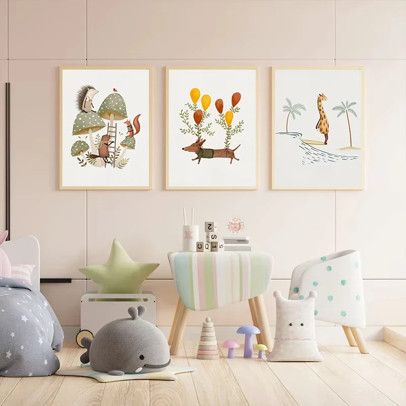 1PCS Frameless Simple And Cute Children's Cartoon Art Posters Canvas Oil Painting Prints Wall Paintings Living Room Bedroom Home