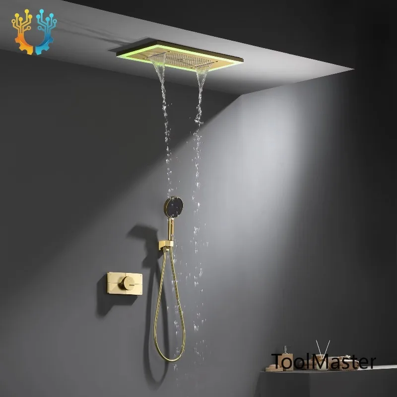 

【2026】Wall Mounted Rainfall Shower Set With LED Light And Thermostatic Control Pre Embedded Brass Hot Melt