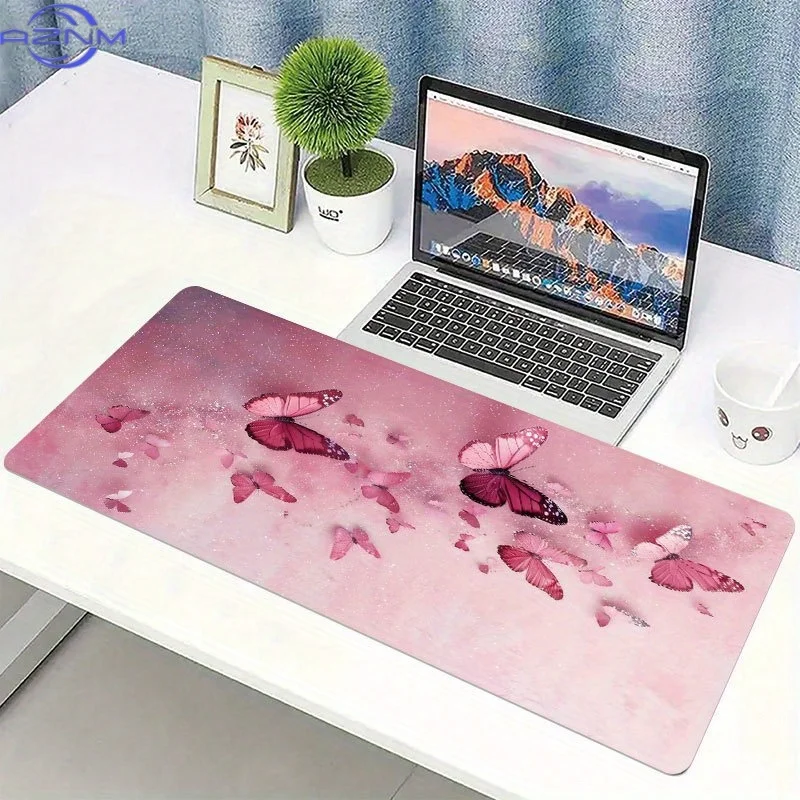 1pc Desk Mat with Butterfly Design & Gradient Colors - Non-Slip Soft Fabric Keyboard & Mouse Pad Suitable for Office & Home Use,