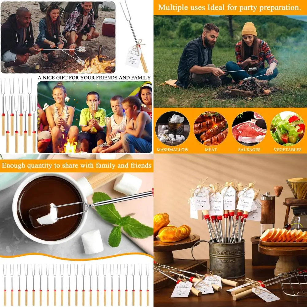 

48-Piece S'mores Party Kit with Extendable Sticks, Tags, and String for Fire Pit, Wedding, and Camping
