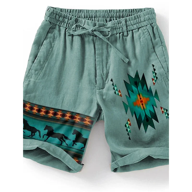 

Мужские этнические тотемные шорты для плавания с 3D-принтом и завязкой на талии, гавайские богемные повседневные праздничные уличные шорты