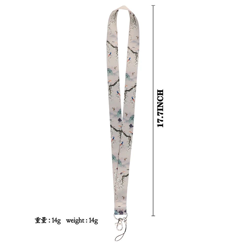 Chinese Style Ink Painting Plum Blossom Lanyards Keys chain ID Card Cover Pass Mobile Phone Badge Holder Neck Straps Accessories