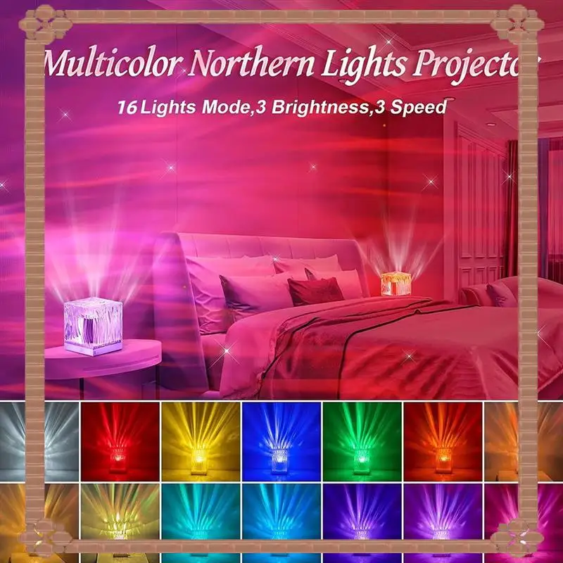 

24-Hour Delivery RGB Northern Lights Cube Lamp 16 Color With Remote Control USB Charging Water Light Projector For Bedroom Wall