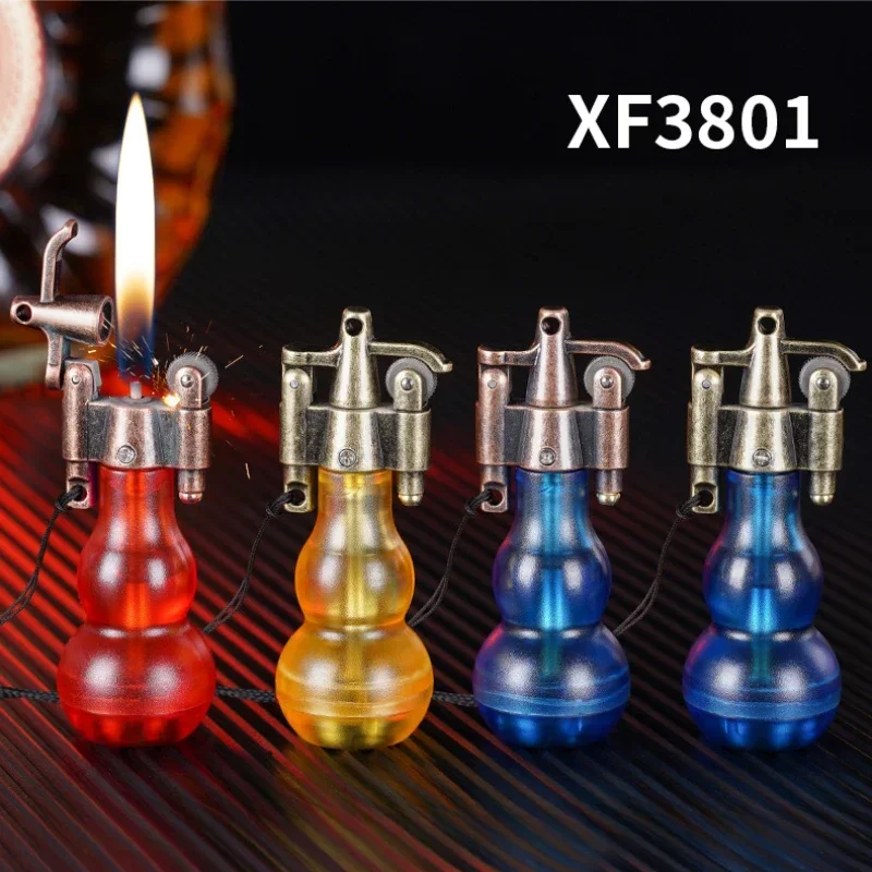 Classic Retro Gourd Grinding Wheel Lighter Transparent Visible Window Inflatable Portable Outdoor Pendant Lighter Gift