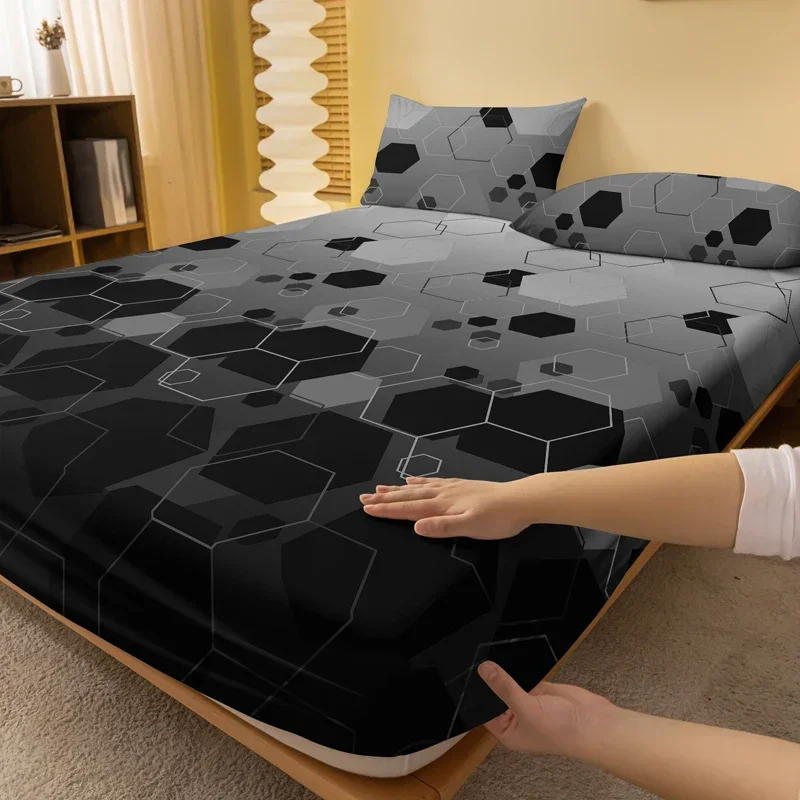 1 piece of stacked hexagonal pattern frosted bedsheet, bedroom printed bedspread, bedding (excluding pillowcases)