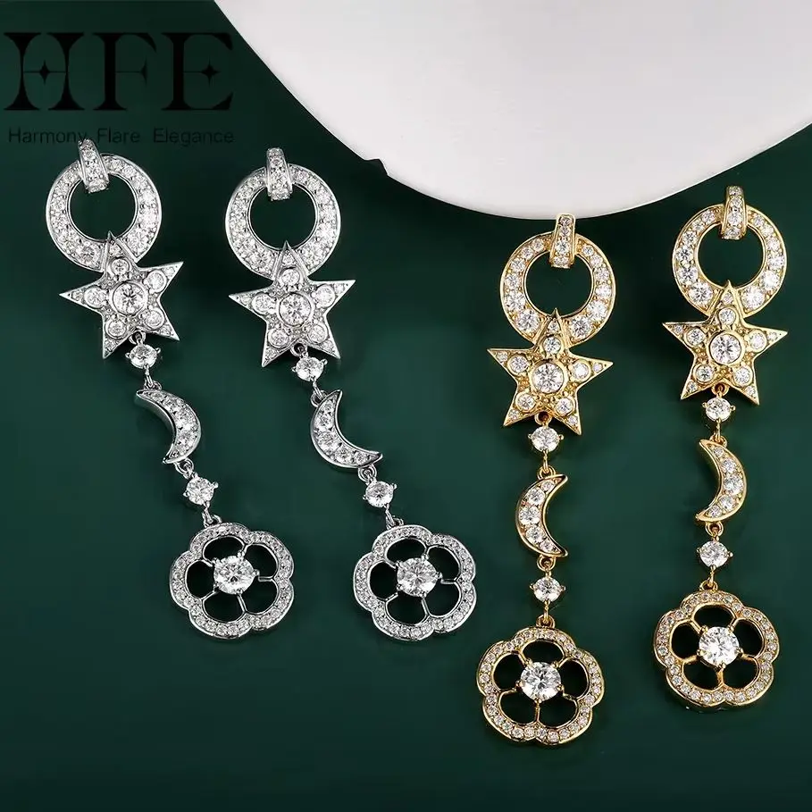 

HFE Moissanites Long Strip Earrings Shining 925 Sterling Silver Original Trendy Design Women's Birthday Party Diamond Earrings