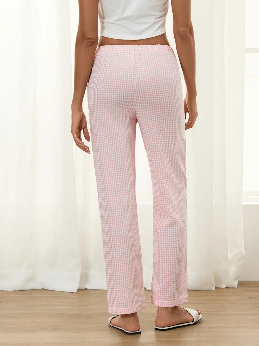 Pantalones de pijama cómodos para mujer, pantalones de salón elásticos con estampado clásico a cuadros, pantalones de pijama elásticos para dormir para mujer, ropa de descanso