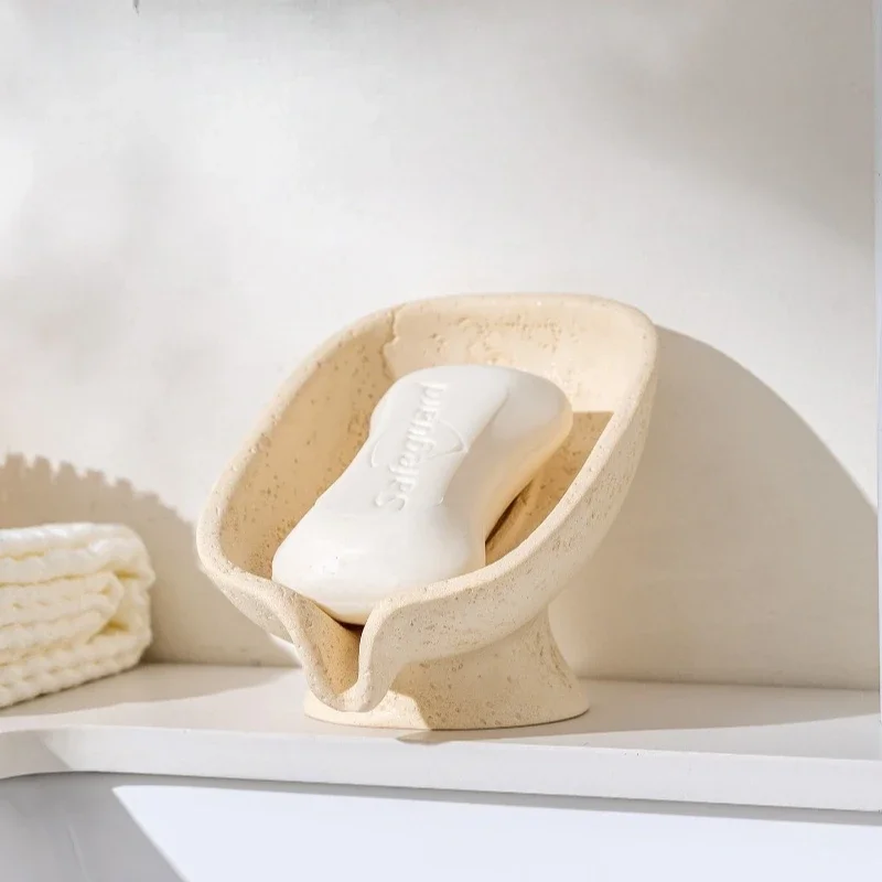 Natural Stone Soap Dish with Draining Design, Quick Dry Bathroom Sink Organizer, Modern Home Decor Gift Tray for Her Mom
